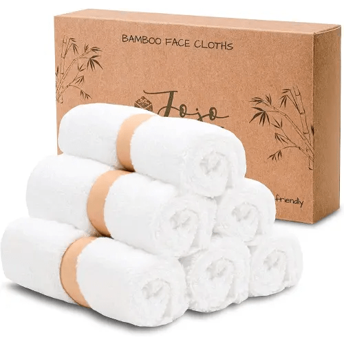 Jo Jo Jr. Bamboo Washcloths for Baby Face 6 Pack Soft Washcloths (10"x10" Regular) Soft Absorbent Small Face Towels - Reusable White Baby Wipes Gentle and Safe for All Skin Types Kids Essentials