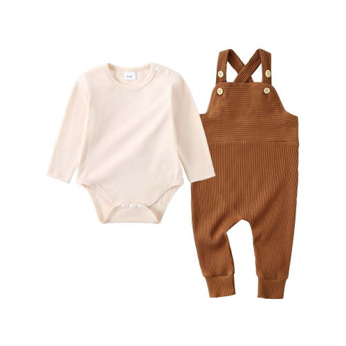 CARETOO Newborn Baby Boy Clothes 2Pcs Infant Boy Romper Bodysuit Casual Striped Top Overalls Size 0-24M