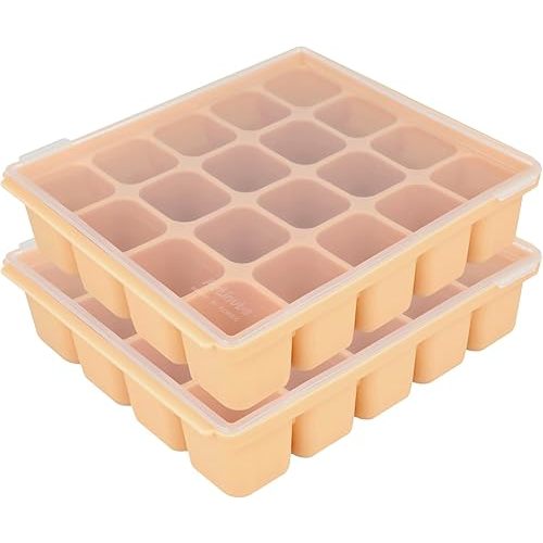 PETINUBE Baby Food Storage Silicone Cubes with Clip-On Lid Freezer Tray Baby Food Soups Purees Ice Safe Design Made in Korea(20cubes 0.8oz, Sand Beige Set of 2)