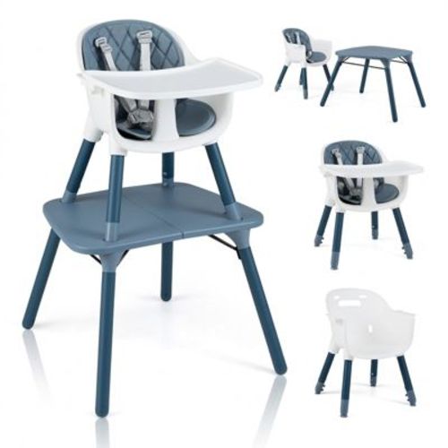 4-in-1 Convertible Baby High Chair and Toddler Table Chair Set with PU Cushion, Blue