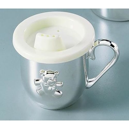 Creative Gifts International Silverplated Baby's First Sippy Cup With Handle And Sippy Lid Insert, 5 oz Capacity, Teddy Bear Emblem, Gift Box Included, Premium Quality Design, Durable Materials