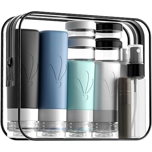 INSFIT 17pack Travel Bottles for Toiletries, TSA Approved Squeezable Silicone Liquid Containers for Shampoo Conditioner Lotion & Body Wash Vacation Travel Essentials with Labels