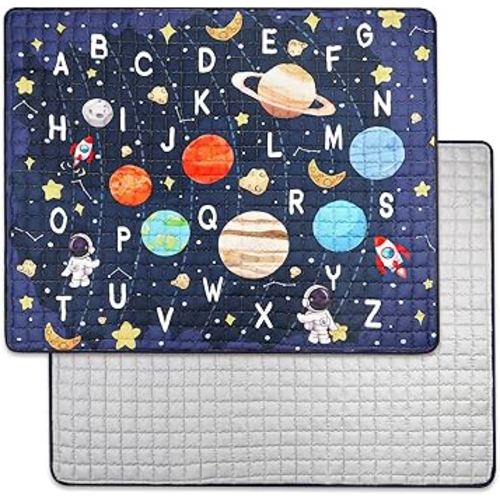 Baby Play Mat for Floor, GFU Non-Slip 71x59 Thick One-Piece Infants Playpen Crawling Mat Blue, Foldable and Machine Washable for Boys