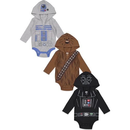 STAR WARS Chewbacca R2-D2 Darth Vader Baby 3 Pack Bodysuits Newborn to Infant
