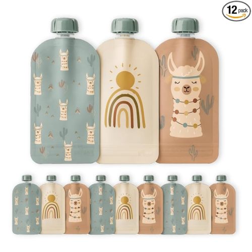 Hippypotamus Reusable Baby Food Pouches for Toddlers - BPA Free Food Grade - Dishwasher & Freezer Safe - Baby Food Containers - Refillable Squeeze Pouch For Applesauce & Yogurt - 12 Pack (Llamas)