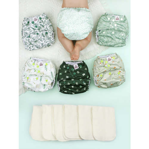 POCKET DIAPER 3.0 WITH INSERTS - 6 PACK(Woodland Greens)