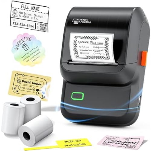 Label Maker Machine with 3 Tapes, Portable Bluetooth Theraml Printer, Black