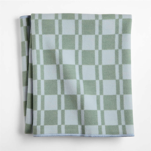 Modern Checkerboard Blue Organic Cotton Baby Stroller Blanket