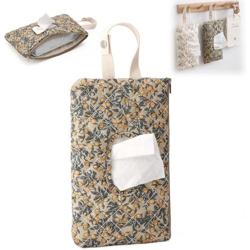 Portable Diaper and Wipes Pouch - Floral Refillable Wet Wipes Case with Lanyard for Home, and Travel (Beige)