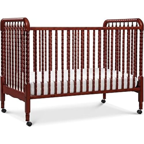 DaVinci Jenny Lind 3-in-1 Convertible Crib in Rich Cherry, Removable Wheels, Greenguard Gold Certified