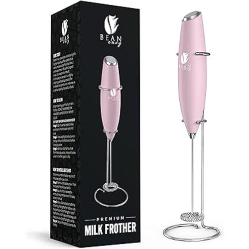 Bean Envy Milk Frother, Coffee Stirrers, Frother Wand, Milk Frother Handheld, Frother with stand, Hand Blender for Coffee, Lattes, Cappuccino, Matcha and Hot Chocolate – Kitchen Gifts - Pink
