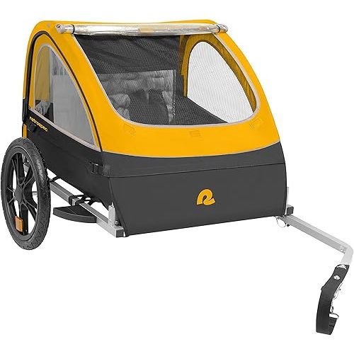 Retrospec Rover Bike Trailer for Kids - Foldable Single & Double Passenger Design With 16in Wheels, 5-Point Safety Harness & Weather Shield - Baby Bike Trailer With Storage