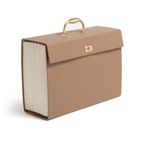 U Brands 19 Pocket Recycled Pleather Expandable File Light Brown: File Organizer & Holder, Letter Size, Storage Bin