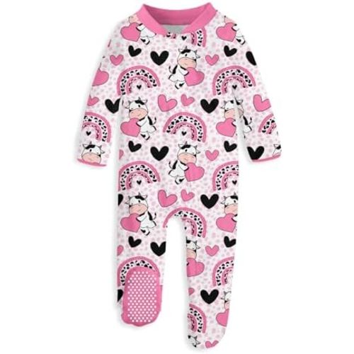 uideazone Baby Girls Footed Pajamas Zip-Front One-Piece Sleeper Non-Slip Footie Cute Pattern Jumpsuit PJs 0-12 Month
