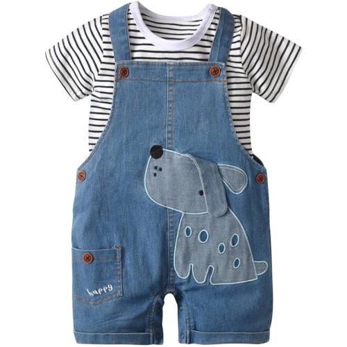 Cute Baby Boy Clothes Suit Toddler Boys' Striped long Sleeve T-Shirt+Denim Overalls Jumpsuit Pants Outfits Sets
