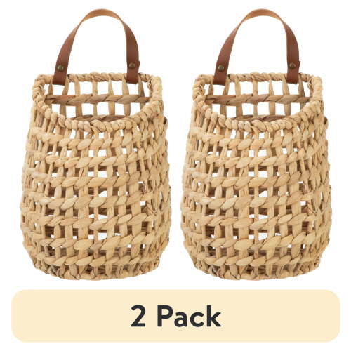 (2 pack) Better Homes & Gardens Water Hyacinth Hanging Basket with Faux Leather Strap