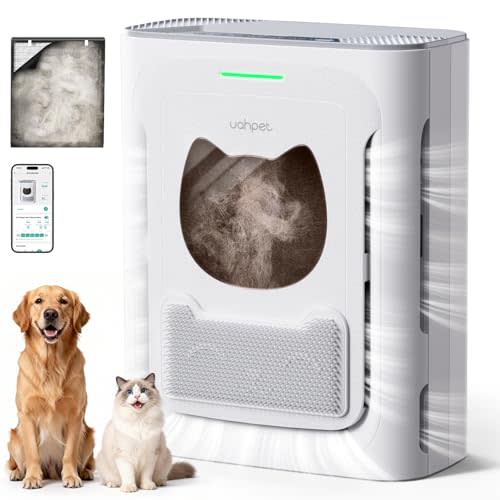 uahpet Pet Air Purifier for Home, Reduce Pet Hair, Dander, Odors, Dust, Smoke for Large Rooms up to 2100 Ft, Air Cleaner with H13 HEPA, Washable Pre-Filter & Air Quality Monitor, White+Gray
