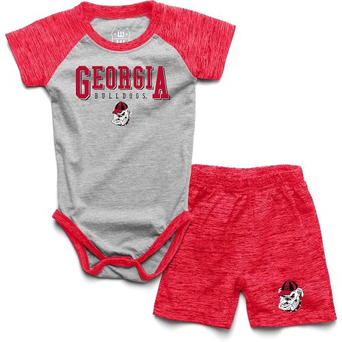 Baby College Sports Fan Outfit One Piece Snap Suit and Short Set Cloudy Yarn Pattern