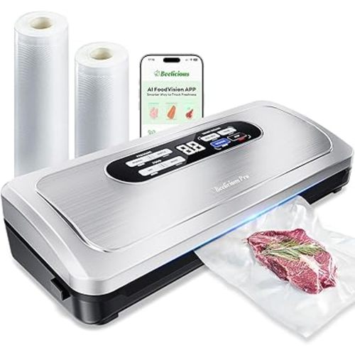 Vacuum Sealer Machine with AirLock ProSeal System, 10-in-1 Vacuum Sealer for Food, Moist/Dry Sealing Modes, Compact Design with Digital Timer, Built-in Cutter & Roll Storage, Stainless Steel