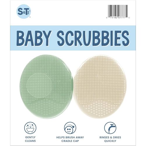S&T INC. Exfoliating and Massaging Cradle Cap Bath Brushes for Baby, Silicone - 2 Inch x 2.5 Inch, Sage Green & Cream, 2 Pack
