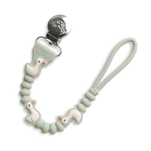 Itzy Ritzy Silicone Pacifier Clip, Baby Pacifier Holder Clip (Goose) | 100% Food-Grade, BPA-Free Silicone Pacifier Clip with Secure Clasp, One-Piece Design, Keeps Pacifiers, Teethers & Toys Close