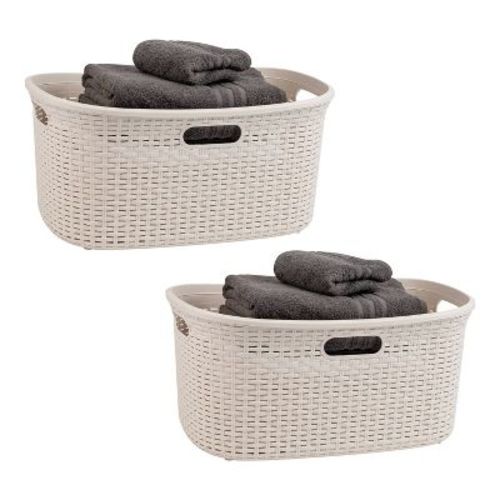 Mind Reader 2pk 40L Premium Wicker Look Laundry Basket Ivory