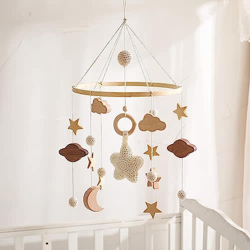 Boho Baby Crib Mobile for Boys and Girls, Stars, Clouds, Moon