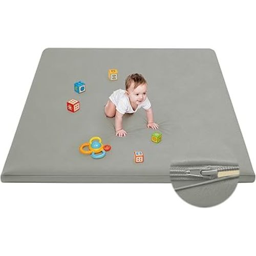 Waterproof Baby Play Mat for Floor Memory Foam 59 * 59 Cushion Playpen Playmat Tummy Time Crawling Mat Nursery Rug Thick Pad Create Soft & Safe Area for Infants,Toddler,Kids,Grey