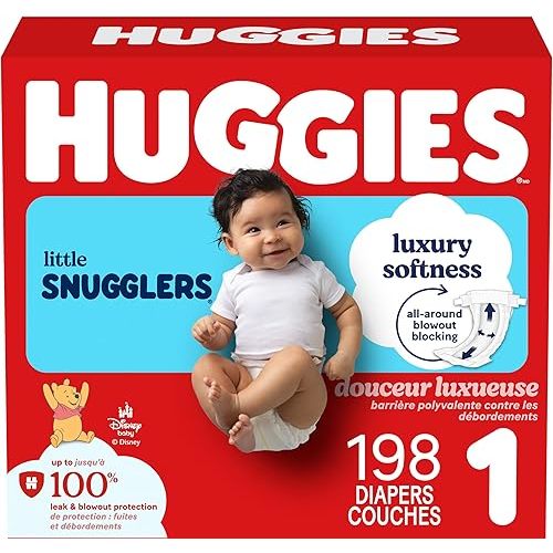 Huggies Size 1 Diapers, Little Snugglers Diapers, Size 1 (8-14 lbs), 198 Count (6 packs of 33), Packaging May Vary