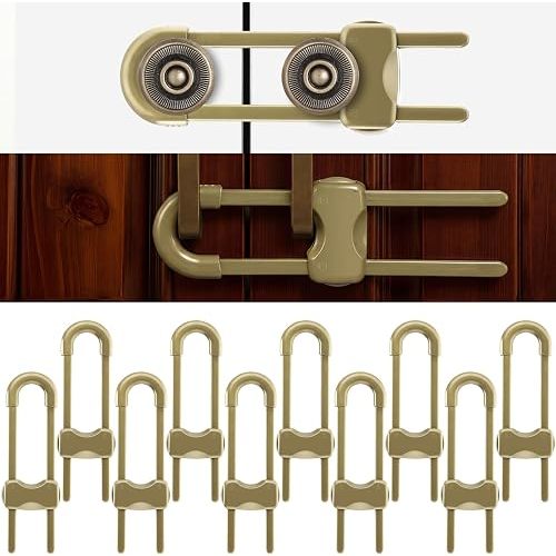 Jetec 10 Pack Baby Cabinet Locks, No Adhesive No Drill Child Safety Locks for Cabinets with Knobs or Handles, Adjustable U-Shaped Child Proof Latches for Cupboards, Fridge, Closet, Pets(Gold)