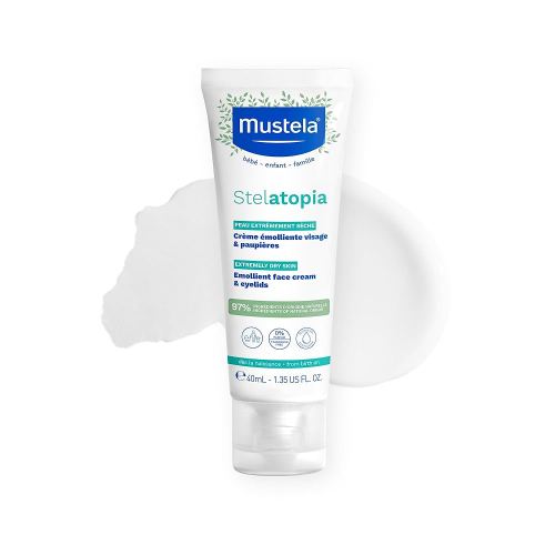 Mustela Stelatopia Eczema-Prone Skin Emollient Baby Face Cream - Face Moisturizer with Natural Avocado & Sunflower Oil - Fragrance-Free - 1.35 Fl Oz (Pack of 1)
