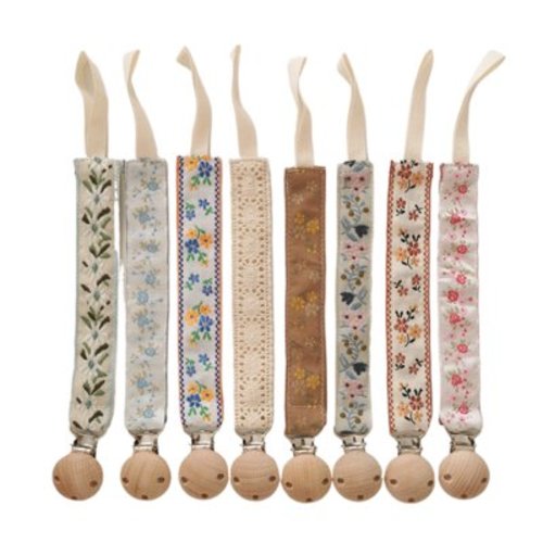 Embroidered Baby Embroidered Pacifier Chain Baby Teether Small Toys Anti-falling Chain Beech Wood Pacifier Clip Lanyard