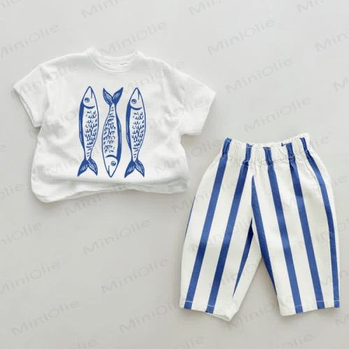 Baby Blue Sardines Vertical Striped 2-piece Set