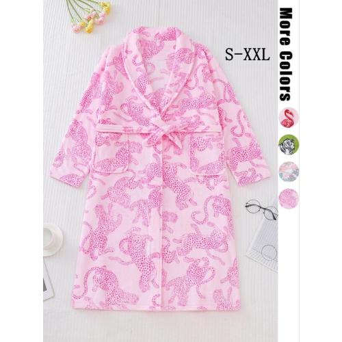 Women's Animal Print Pocket Belted Lounge Robe, Casual Long Sleeve - TikTok Shop