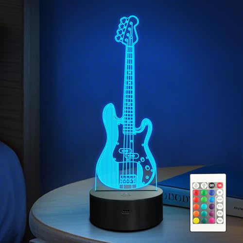 Anywin Guitar Gifts, Bass Guitars Night Light, Music Lamp with 16 Colors Changing & Timer & Dimmer, Gifts for Birthday, Xmas, Graduation, Back to School for Men, Boys, Teachers, Guitar Player