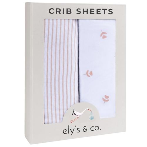 Ely’s & Co. Crib Sheets Baby Girl Fitted Crib Mattress Sheet Set, 2 Pack, 100% Jersey Knit Cotton, Infant and Toddler Nursery Bedding, Pink Tulip Collection, 28” x 52”