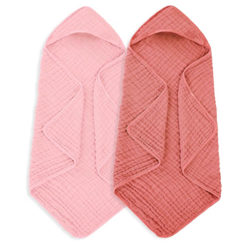 MIGIOL Muslin Hooded Baby Towels 100% Cotton ，Super Soft Muslin Baby Bath Towel - 32 x 32 Inches, Suitable for Newborn and Young Children up to 3 Years Old. (Light Pink & Dark Pink)