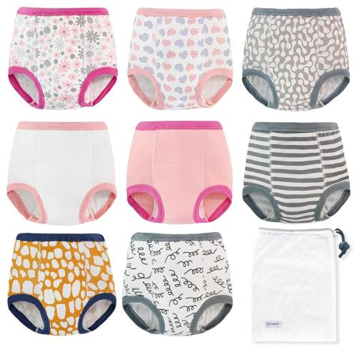 EZ Moms 8 Packs Potty Training Underwear Soft 100% Cotton Absorbent Toddler Training Underwear Girls 2T Kid Confident Toddler Girl Panties Reusable Leakproof Baby Pee Pants with Potty Sticker Chart