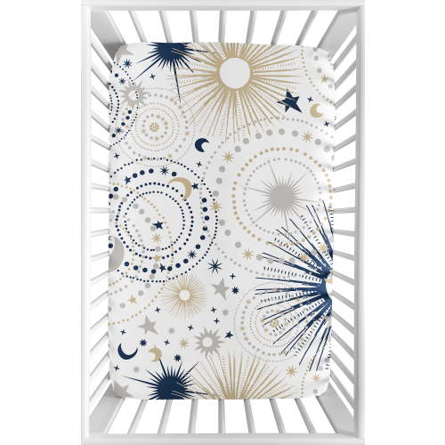Sweet Jojo Designs Celestial Blue Gold and Grey Mini Fitted Crib Sheet