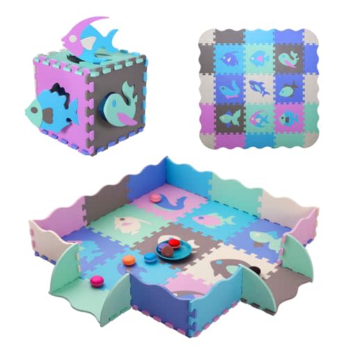 Coolcandy Baby Play Mat, 25Pcs Interlocking Puzzle Floor Mat, with Safety Fence - 0.4" Thick Non-Toxic EVA Foam Play Mat, for Infants & Toddlers 3-36 Months, Soft Puzzle Tiles for Play Areas