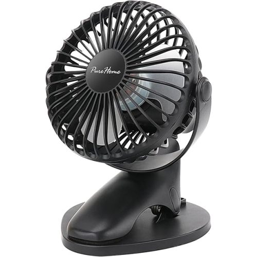 Portable Clip Fan Battery Operated,3 Speeds USB Rechargeable Mini Table Fan with Strong Airflow,360°Rotation Ultra Quiet Personal Desk Fan for Home Office Bedroom Dorm Stroller Camping(Black)