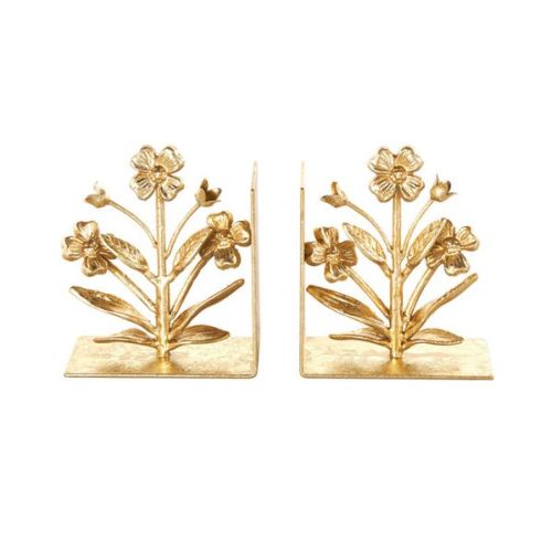 Cole And Grey Metal Floral Decorative Bookends With Shimmer Details (Set of 2)