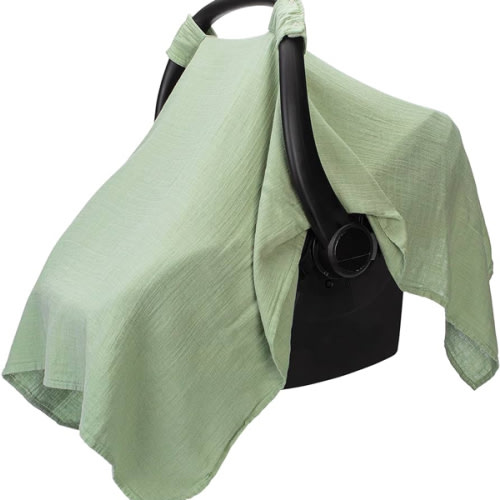 Comfy Cubs Baby Car Seat Cover - Soft, Breathable Bamboo Rayon and Muslin Cotton Blend - Lightweight Canopy for Sun, Bug, and Comfort Protection - Large Size Infant Seat Cover in Sage Design