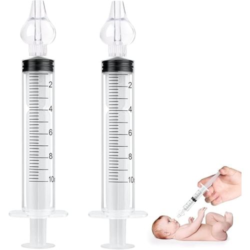 Vicloon Baby Nasal Irrigator, 2PCS Nasal Syringe for Baby, Syringe Nasal Irrigator with Cleanable and Reusable Silicone Nasal Suction Tip forIrrigation, Nasal Spray, Nasal Hygiene（Transparent）