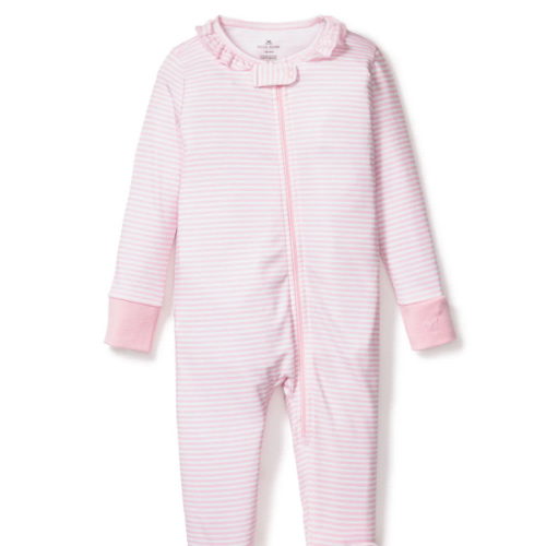 Baby's Pima Ruffle Collar Romper in Pink Stripes