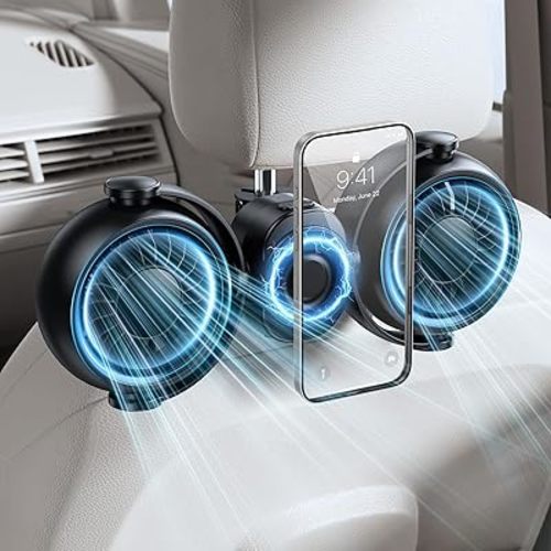 Battery Car Fan for Backseat with Magsafe Phone Holder - 360°Rotatable Fan for Car Back Seat - 3 Speeds Separate Control Rechargeable Fan for Car Seat with No AC Fit for Vehicles SUV RV
