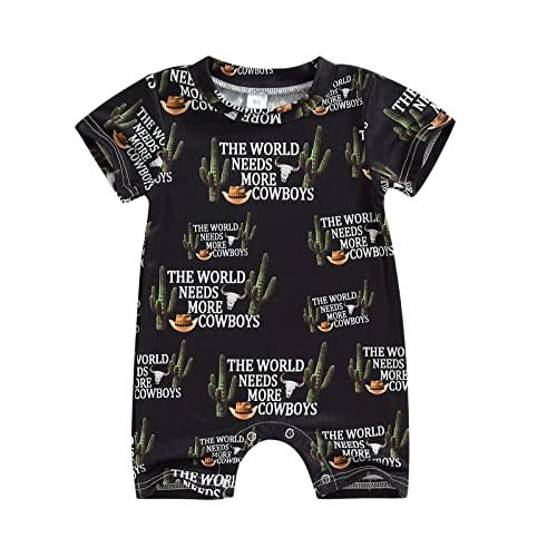 Muasaaluxi Western Baby Girl Boy Clothes Short Sleeve Cow Print Romper One Piece Bodysuit Shorts Summer Outfit