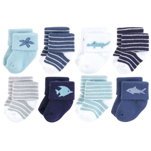 Hudson Baby Infant Boy Cotton Rich Newborn and Terry Socks, Ocean Friends, 0-6 Months