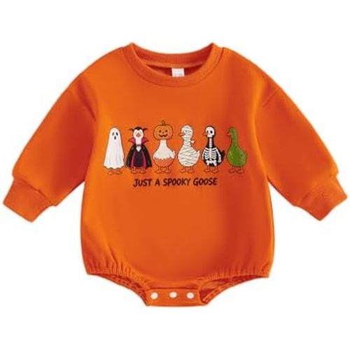 Newborn Baby Boy Fall Clothes Pumpkin Goose Print Romper Onesie