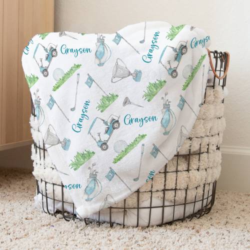 Custom Golf Swaddle, Personalized Baby Boy Name Blanket, Sports Blanket, New Mom Gift, Newborn Gift, Baby Shower Gift